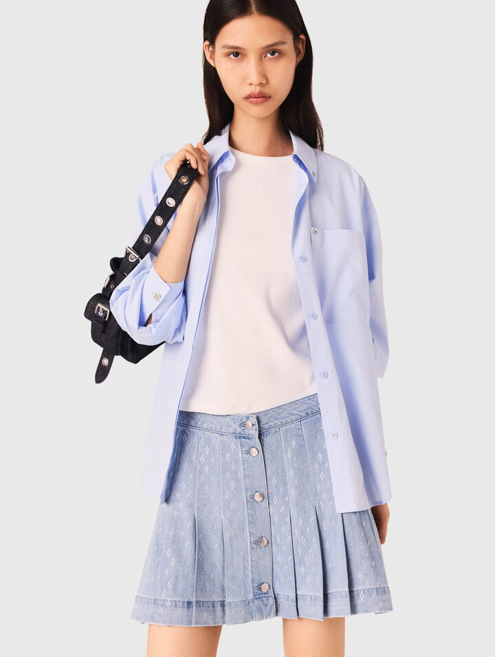 Rhinestone pleated denim skirt