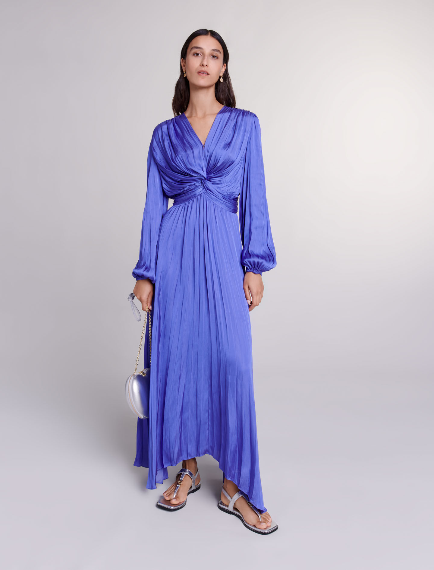 Satin effect draped maxi dress Maje