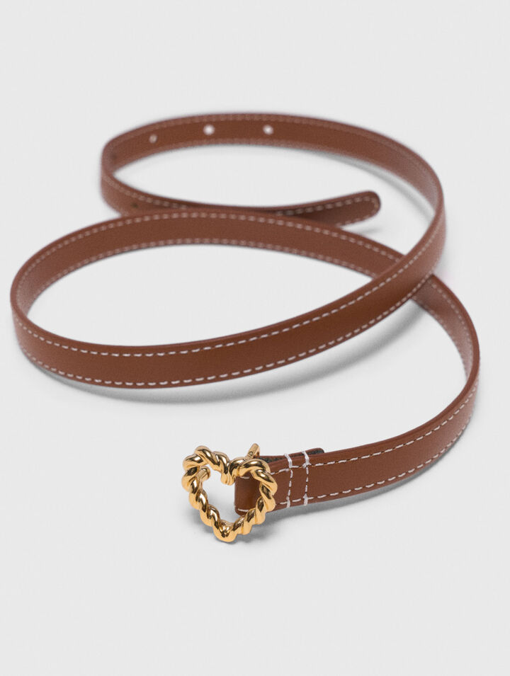 Slim leather heart belt