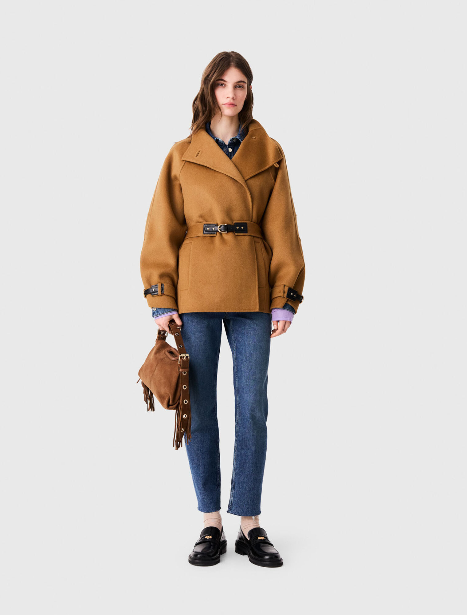 Belted mid-length wool coat