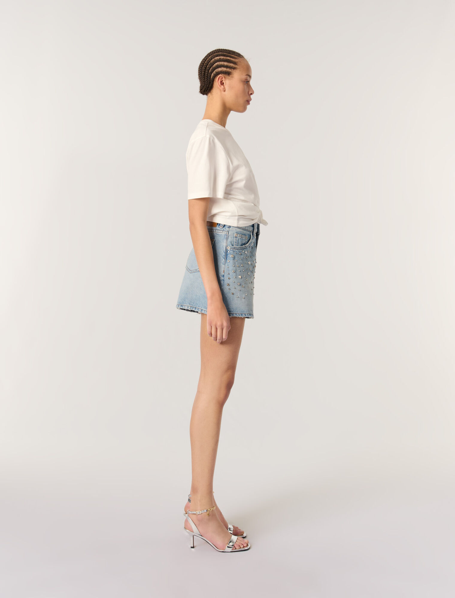 Studded denim shorts