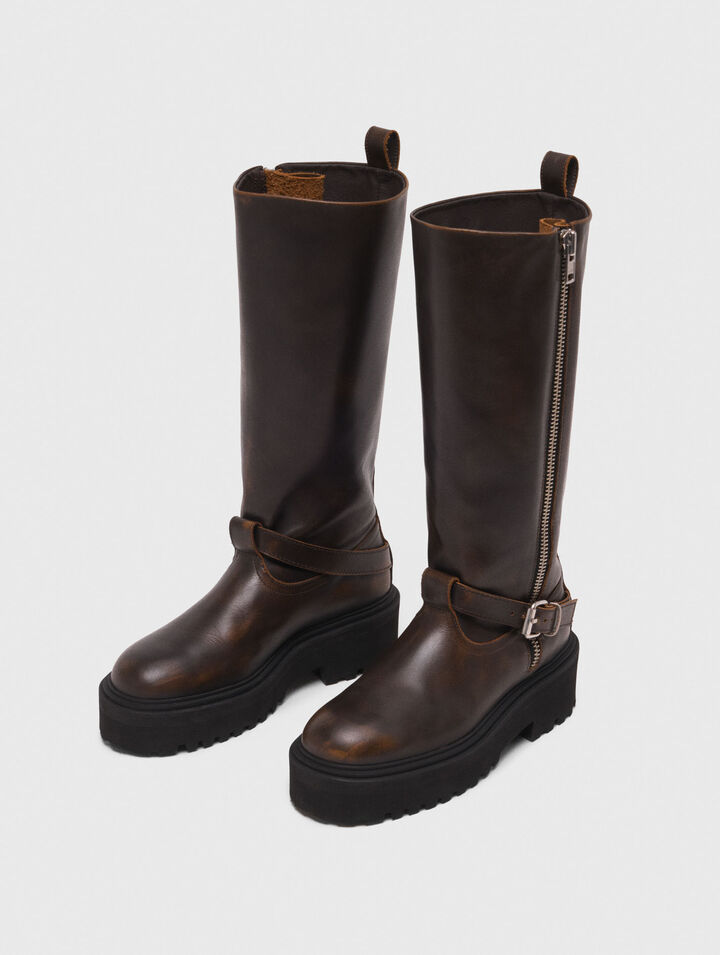 Leather biker boots