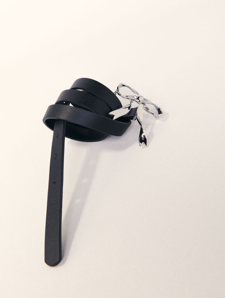 Slim leather bow belt