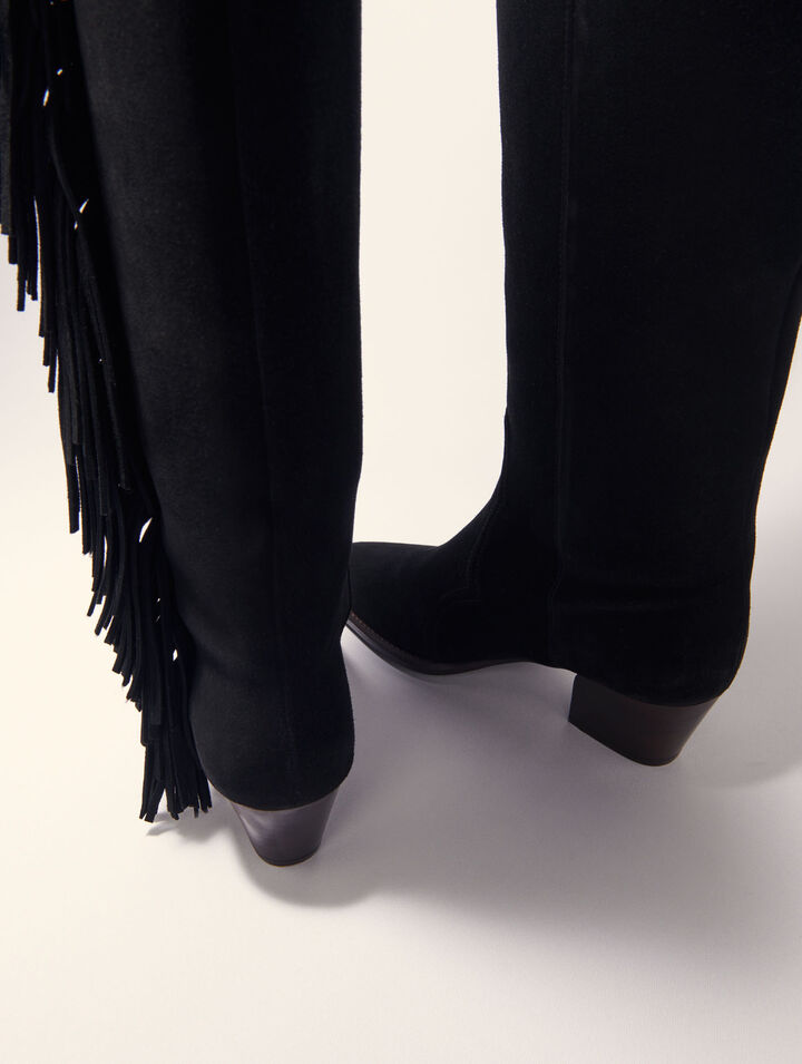 Fringed suede cowboy boots