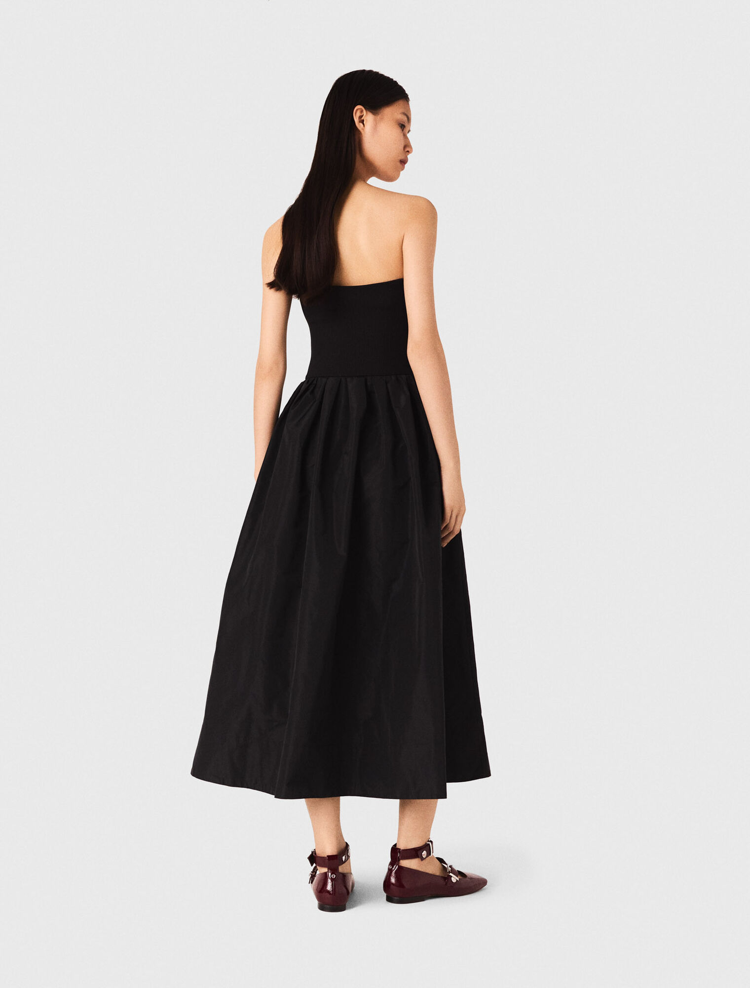 Strapless mesh and taffeta dress