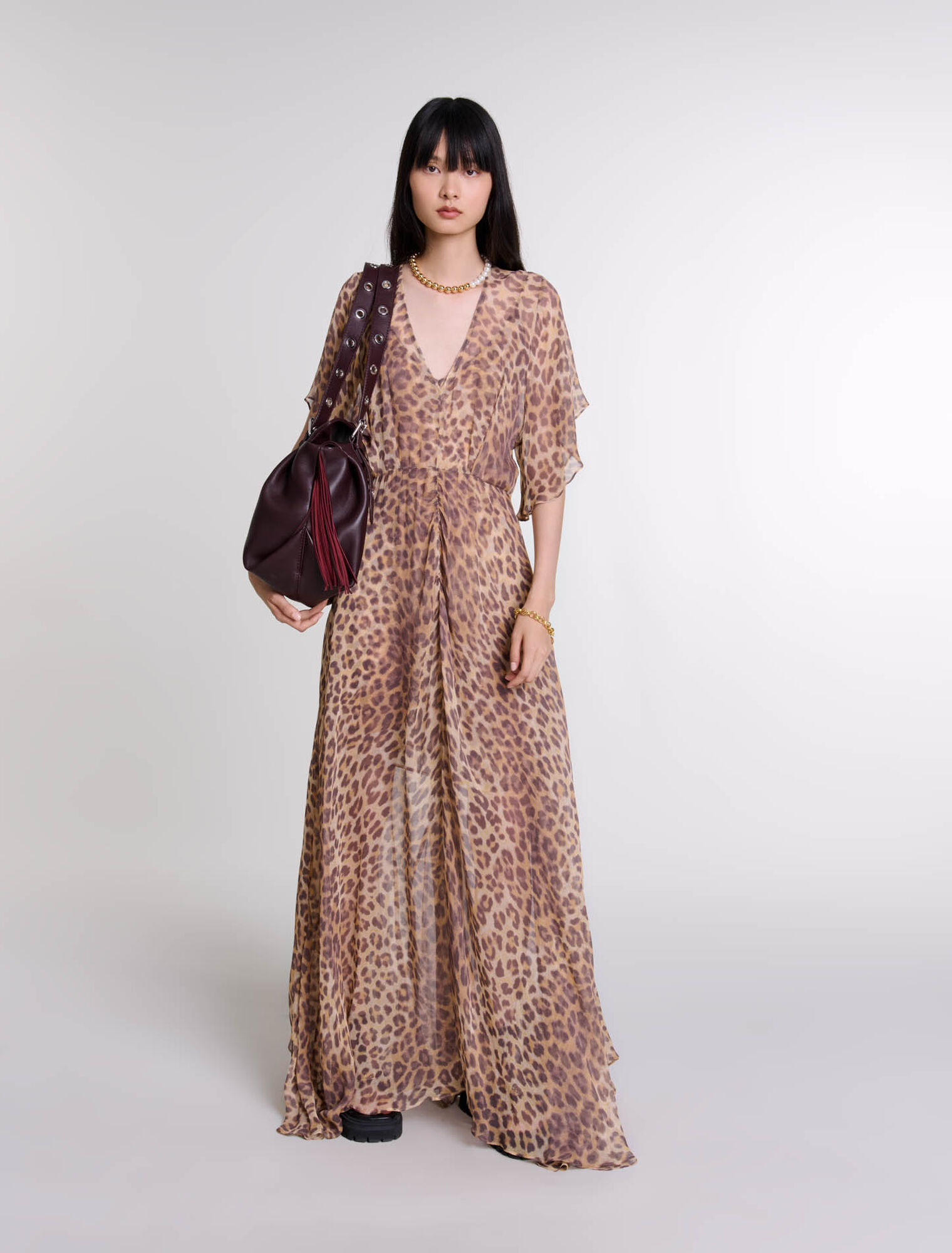 Dress Gown Boho Leopard Print Dress Leopard-print Maxi Dress
