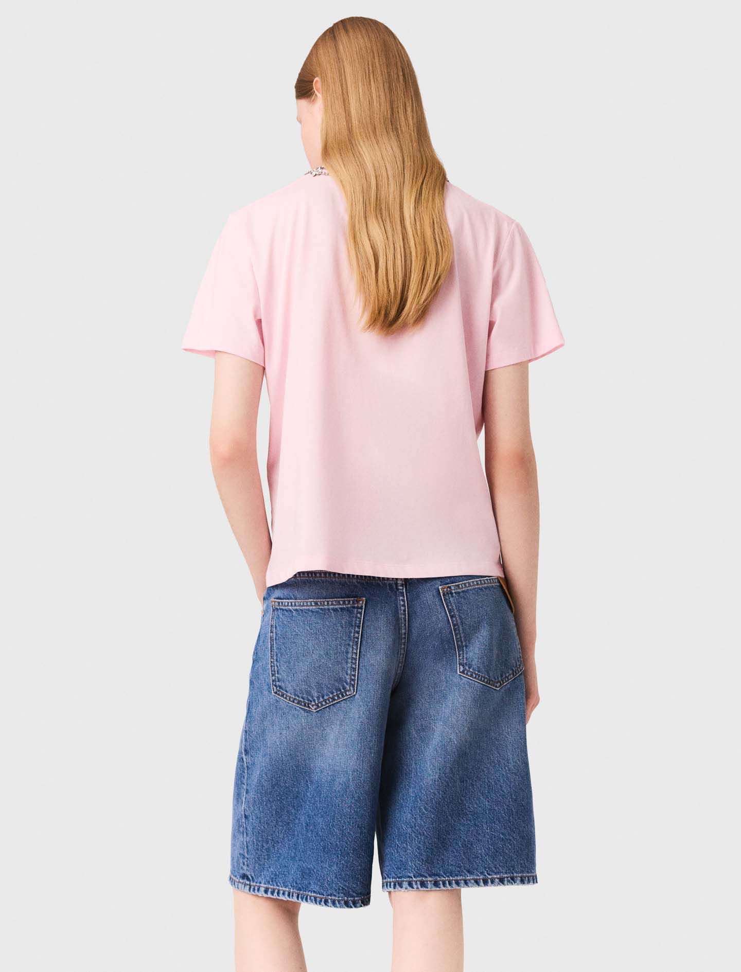 Short-sleeve jewel neck T-shirt Pink for Women | Maje
