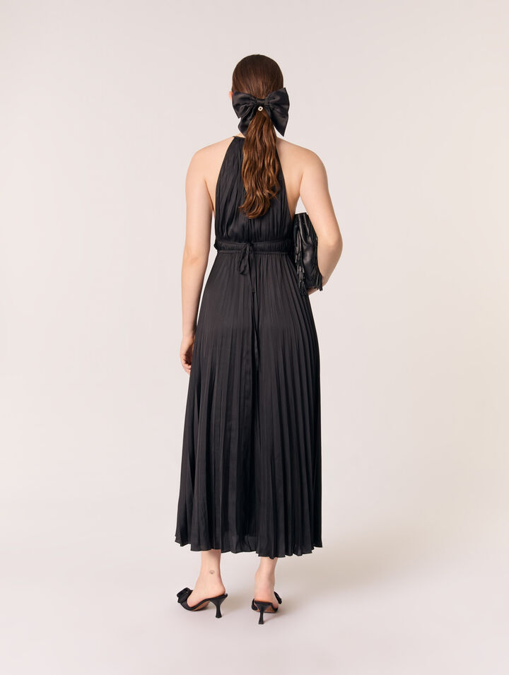 Pleated satin maxi dress