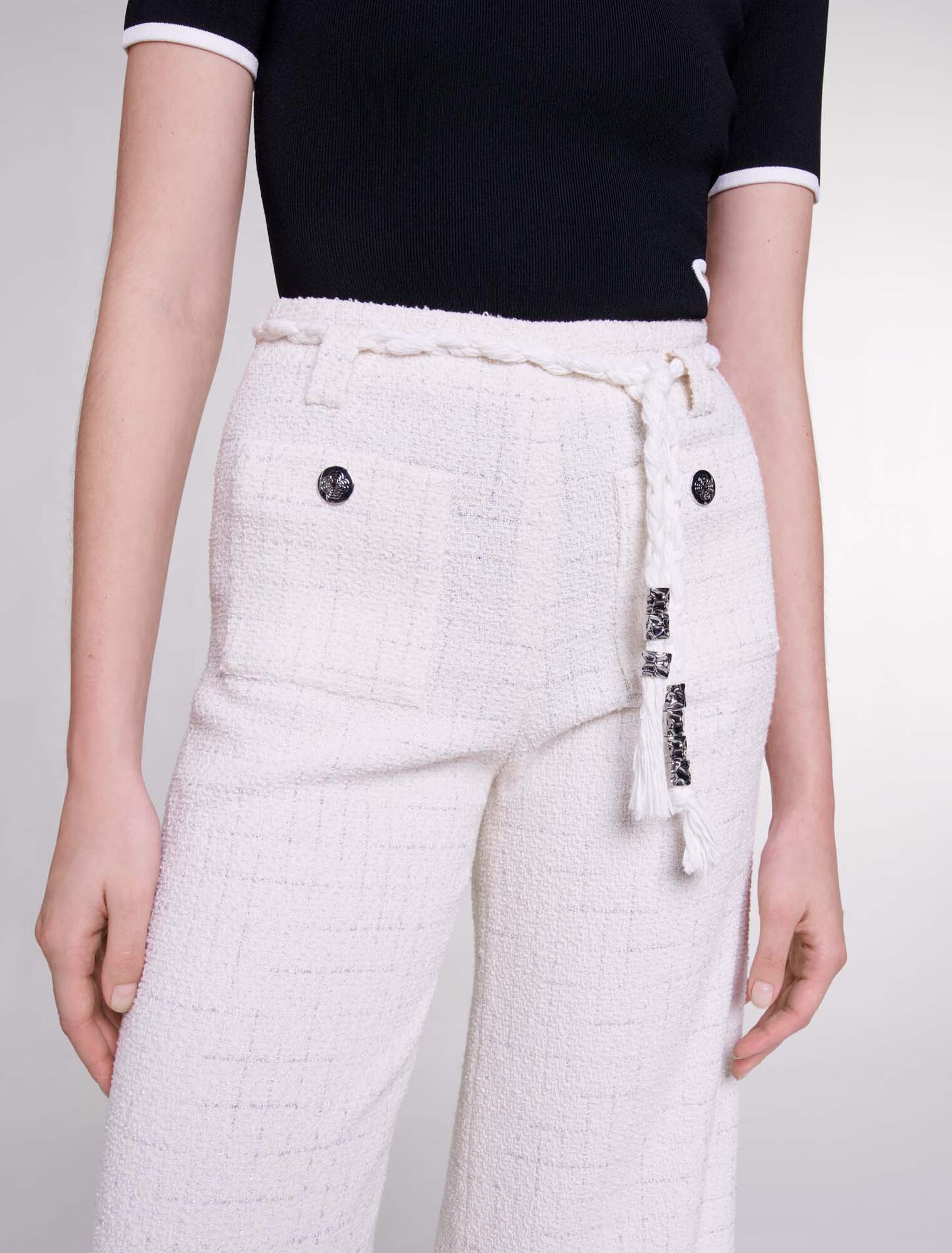 Metallic thread tweed trousers