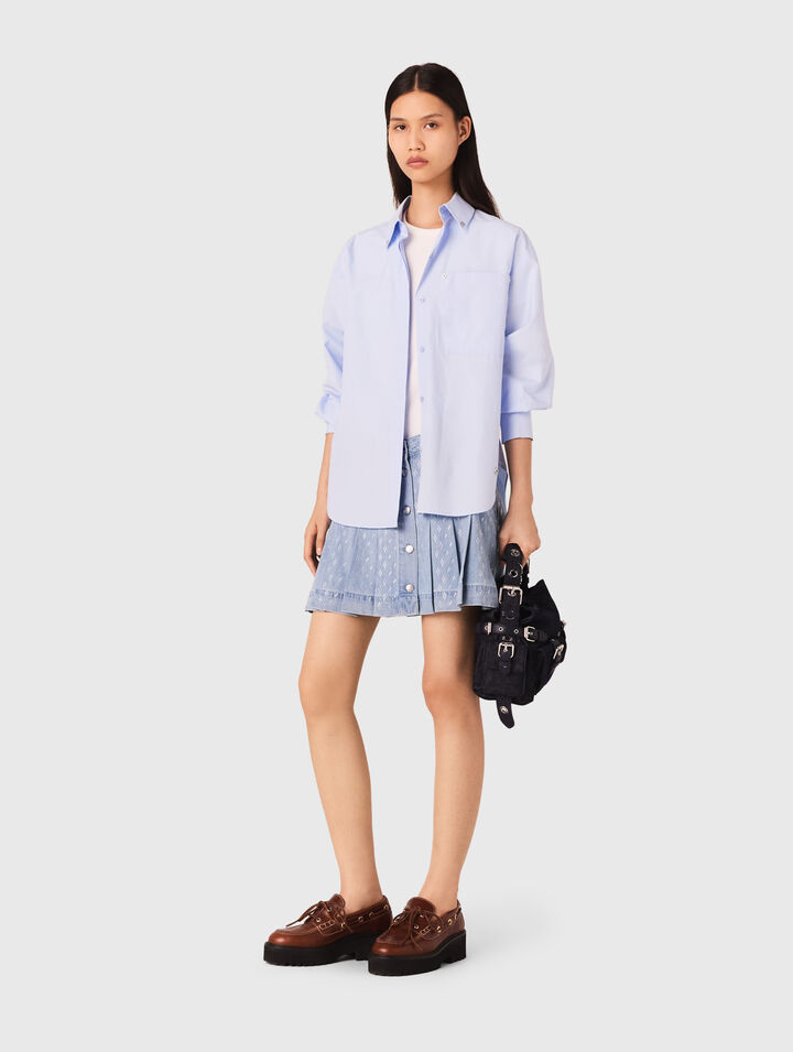 Rhinestone pleated denim skirt