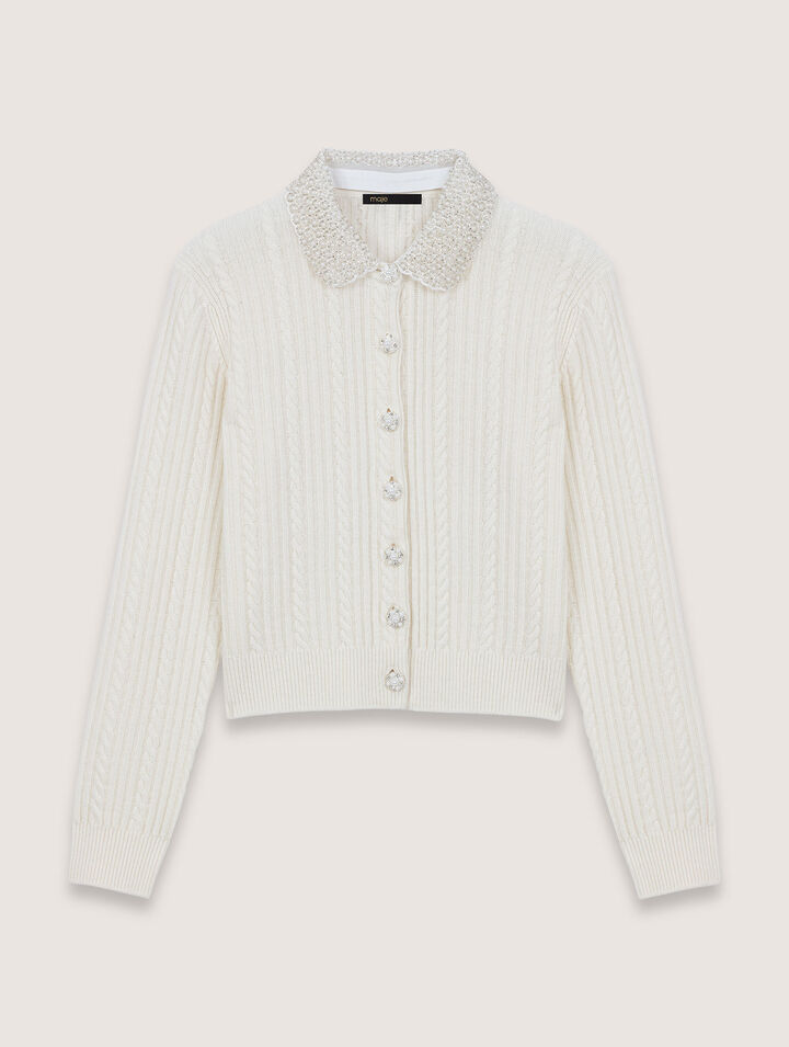 Knit cardigan with removable collar