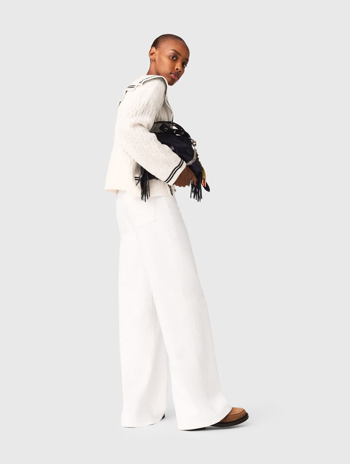 Cable-knit boat neck cardigan