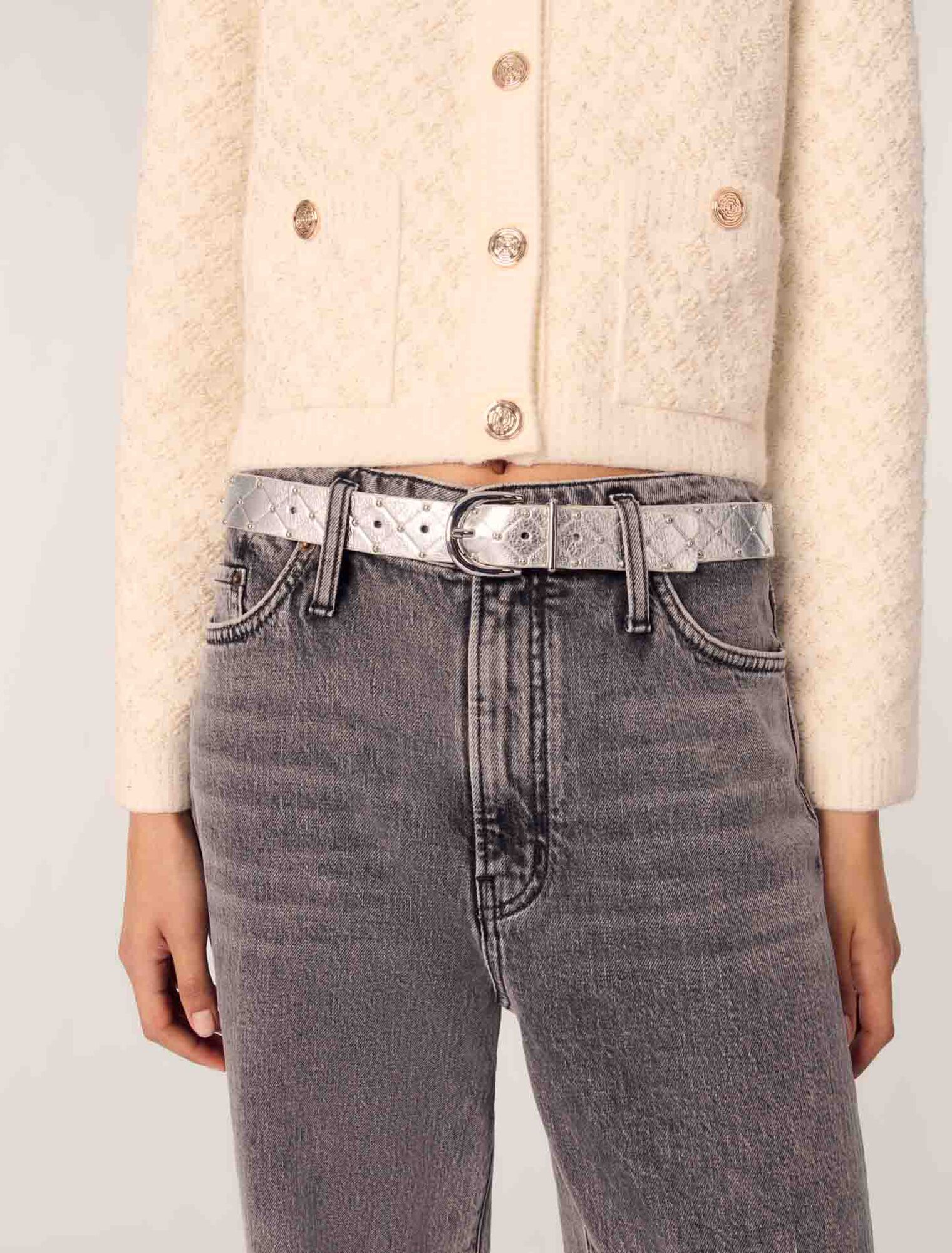 Quilted metallic leather belt