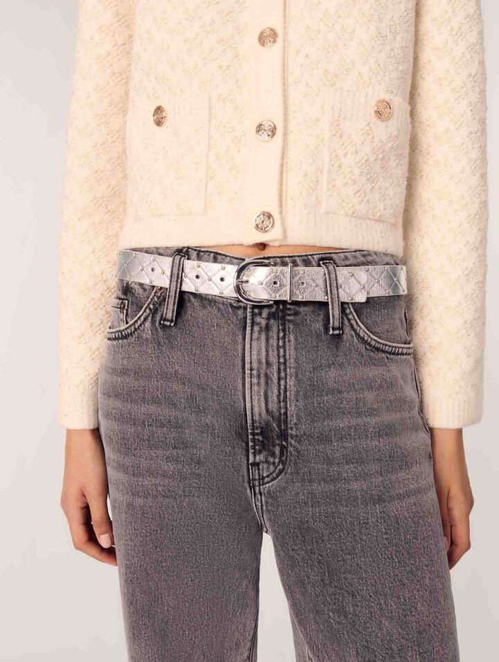 Quilted metallic leather belt