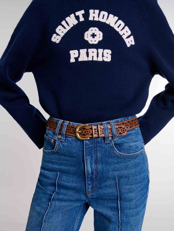 Leather belt with flower detail
