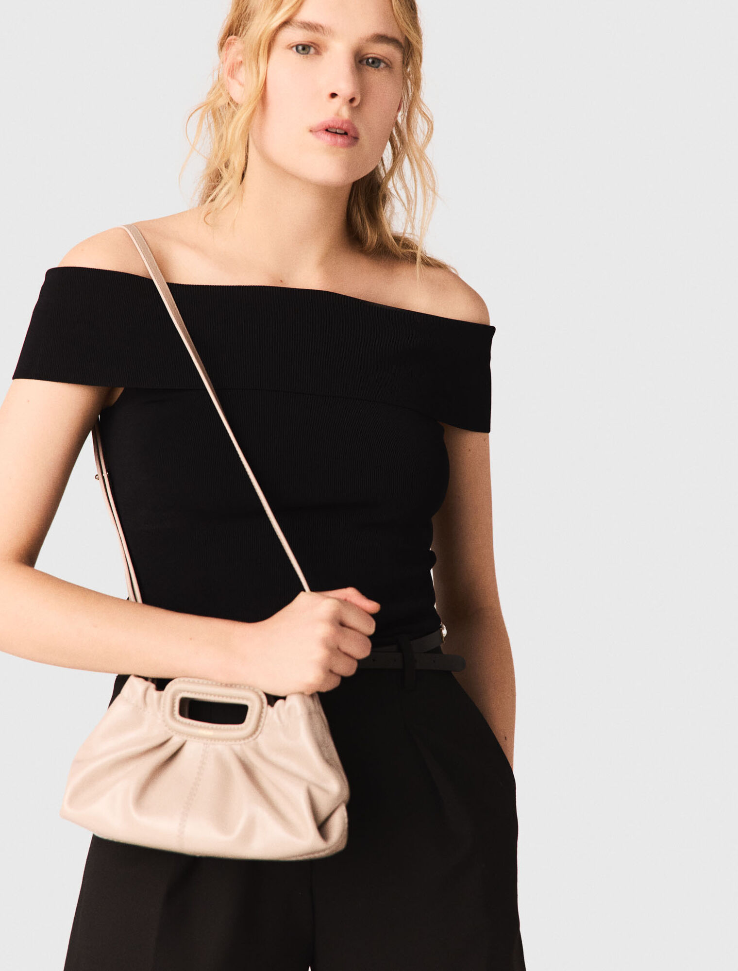 Rib knit bardot-neck top