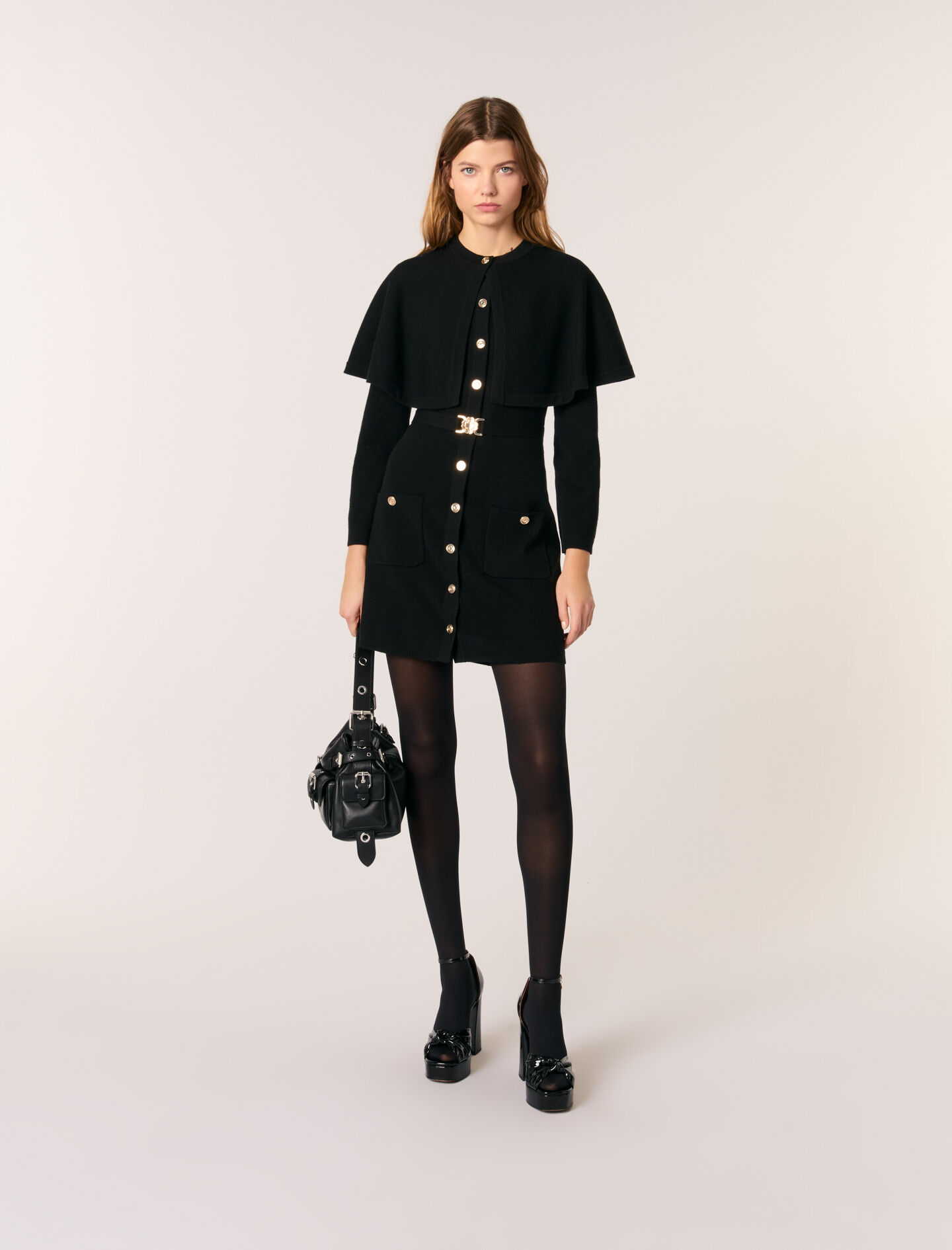 Short jacquard knit dress Black / Gray for Women | Maje