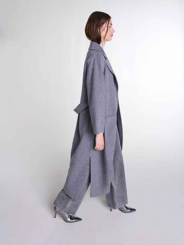 Long double-faced coat with belt