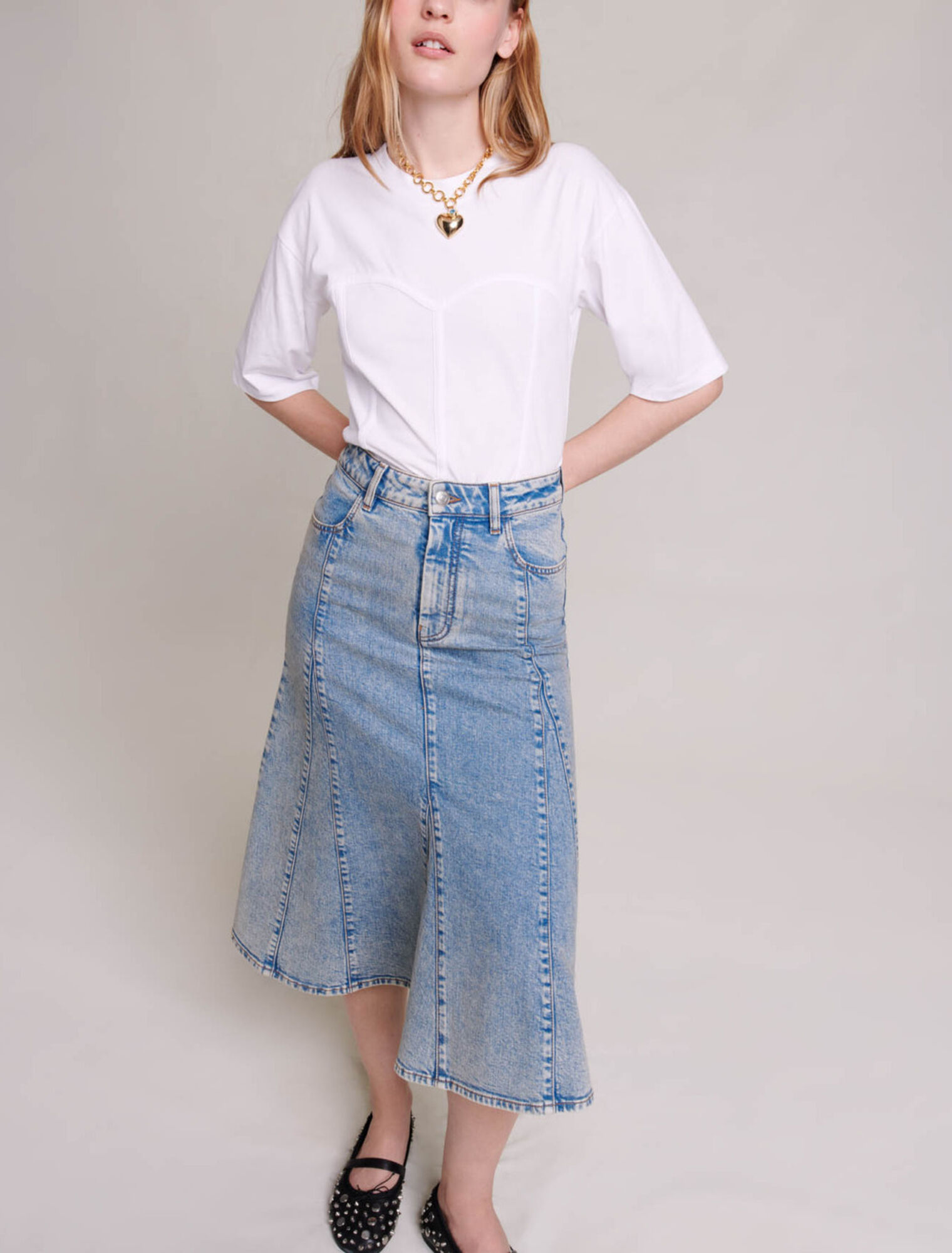 Denim midi skirt