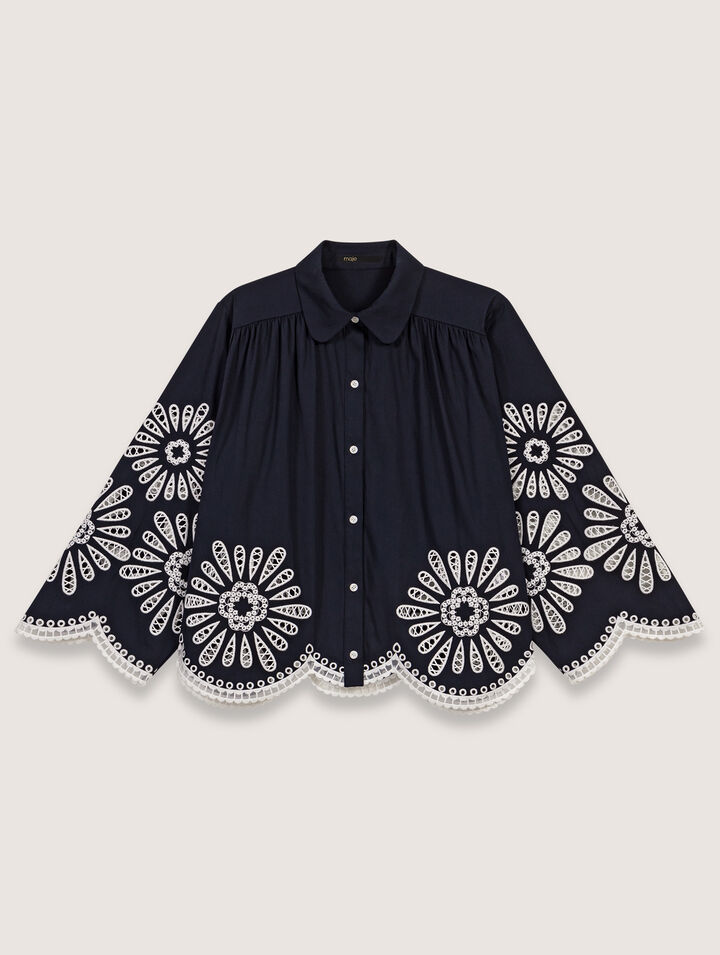 Maje Broderie Anglaise-detail Shirt In Navy