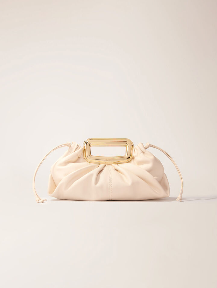 Metal handle leather clutch