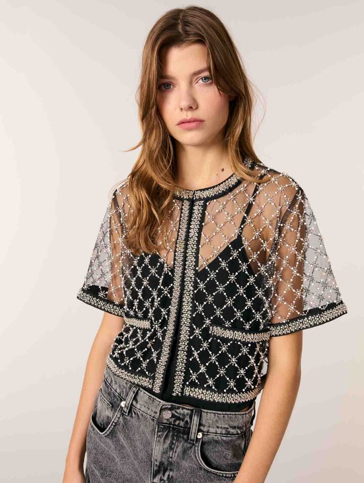 Embroidered tulle top