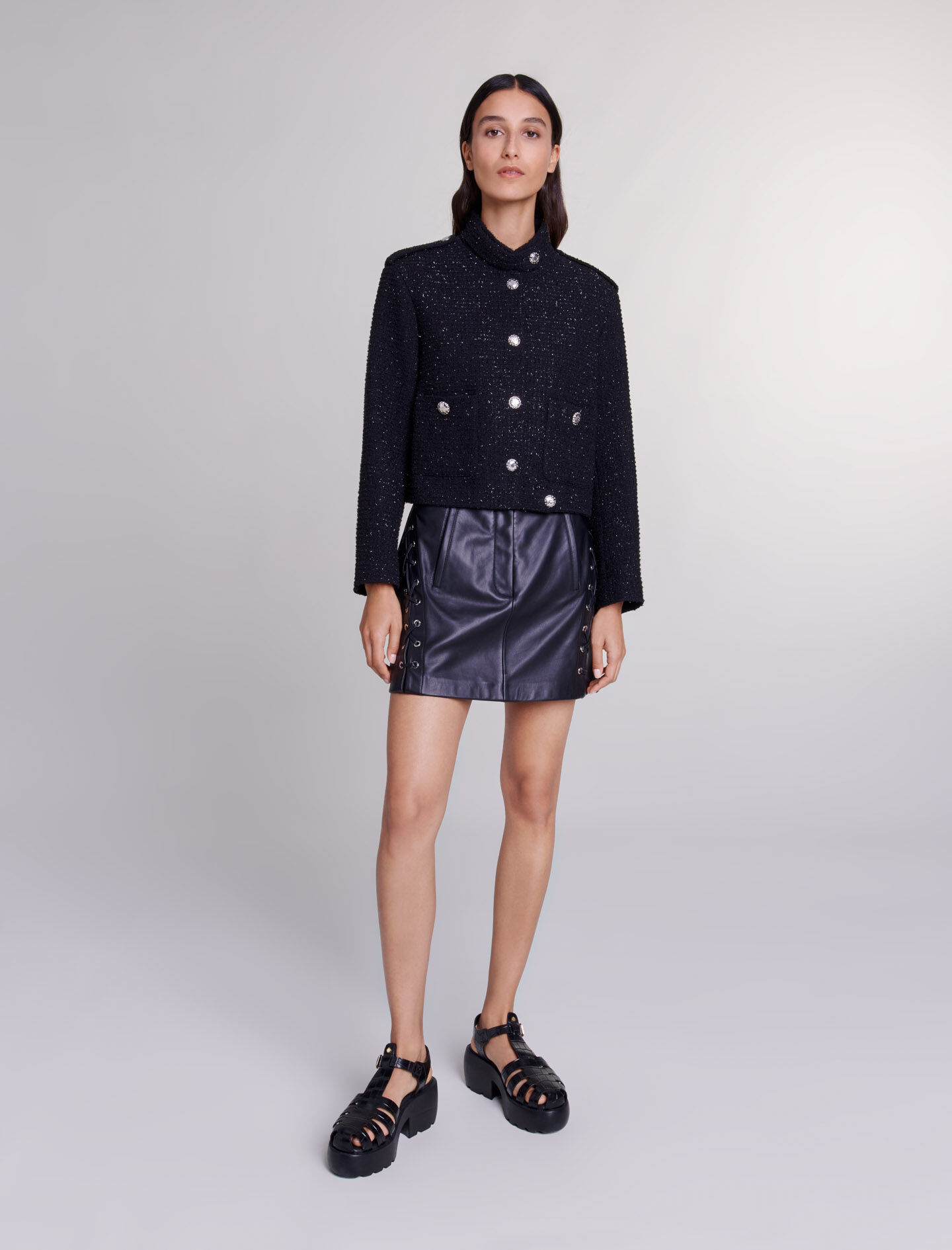 Short black tweed jacket outlet