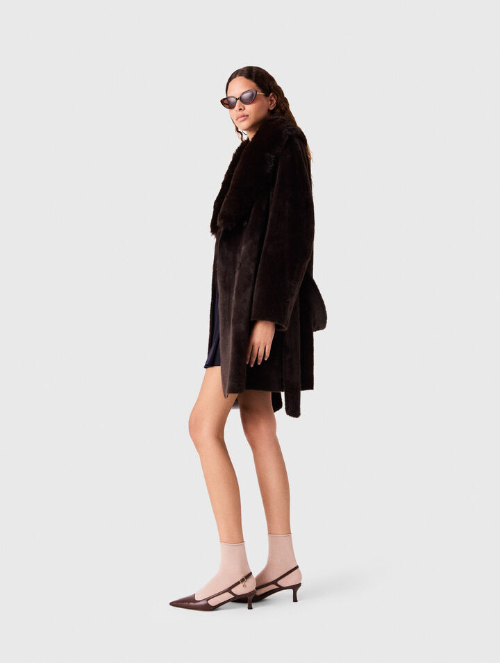 Mid-length faux fur coat