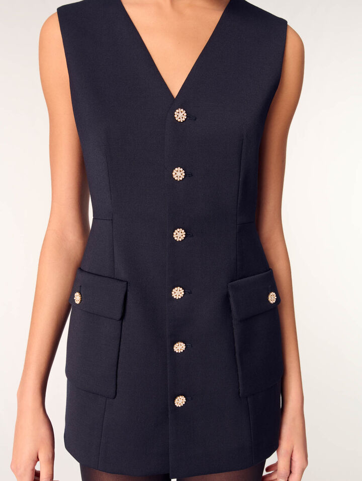 Layered-effect wool-blend dress