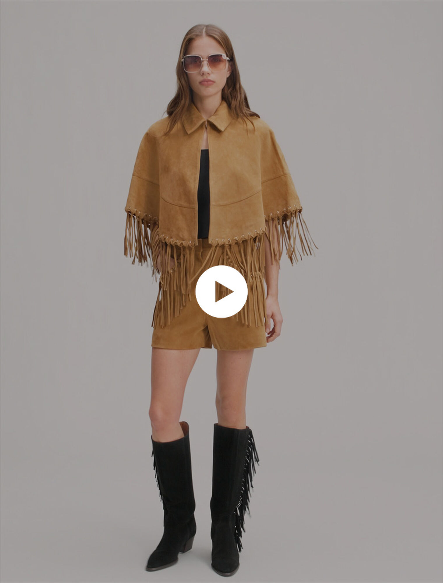 Short nubuck fringed coat