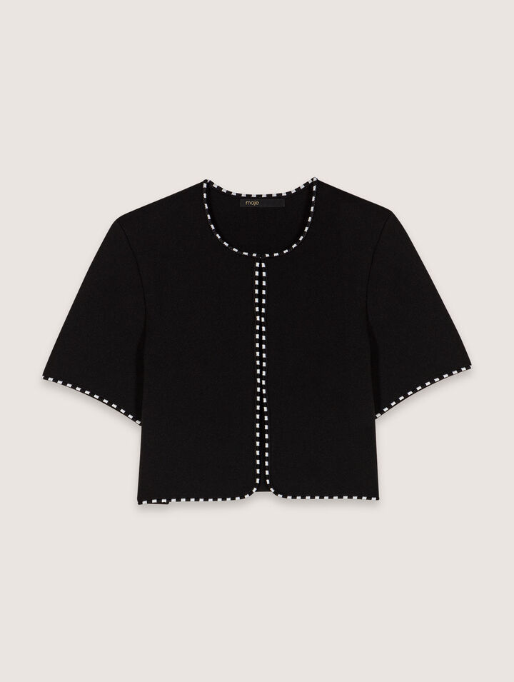 Maje Cropped Cardigan In Black/ecru