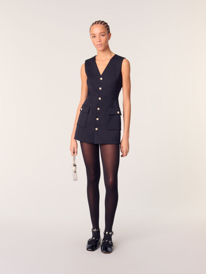 Layered-effect wool-blend dress