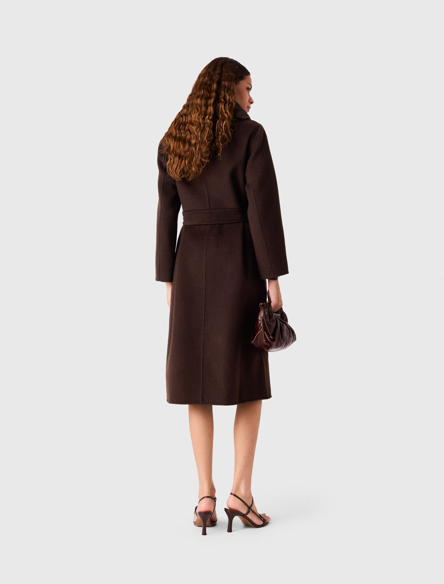 Long coat with faux fur collar