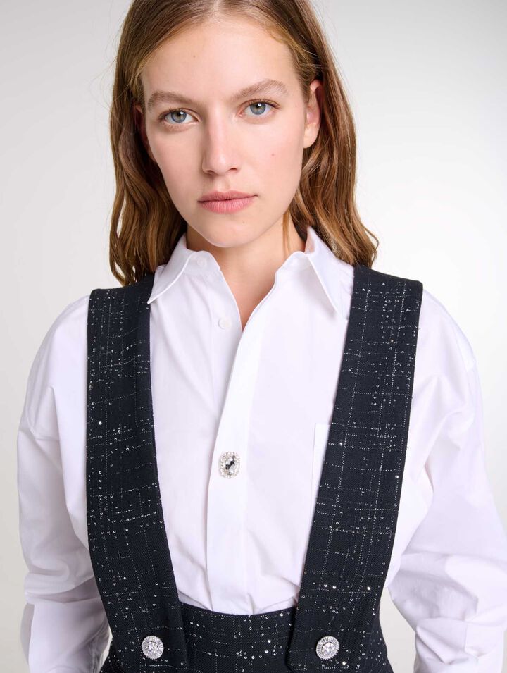 Wide-leg trousers with tweed braces