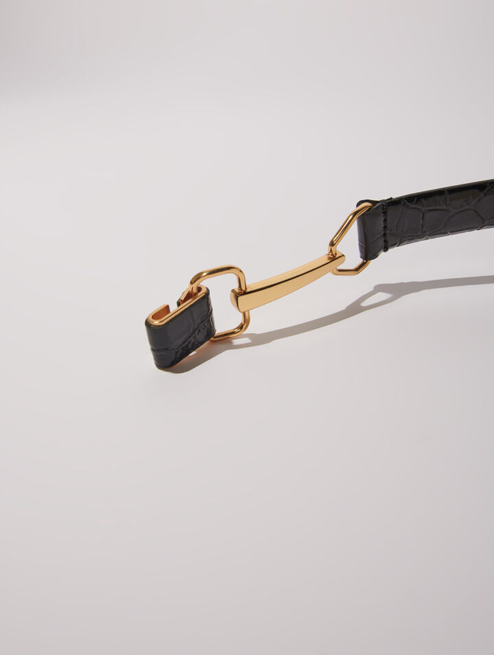 Leather belt with horse bit buckle