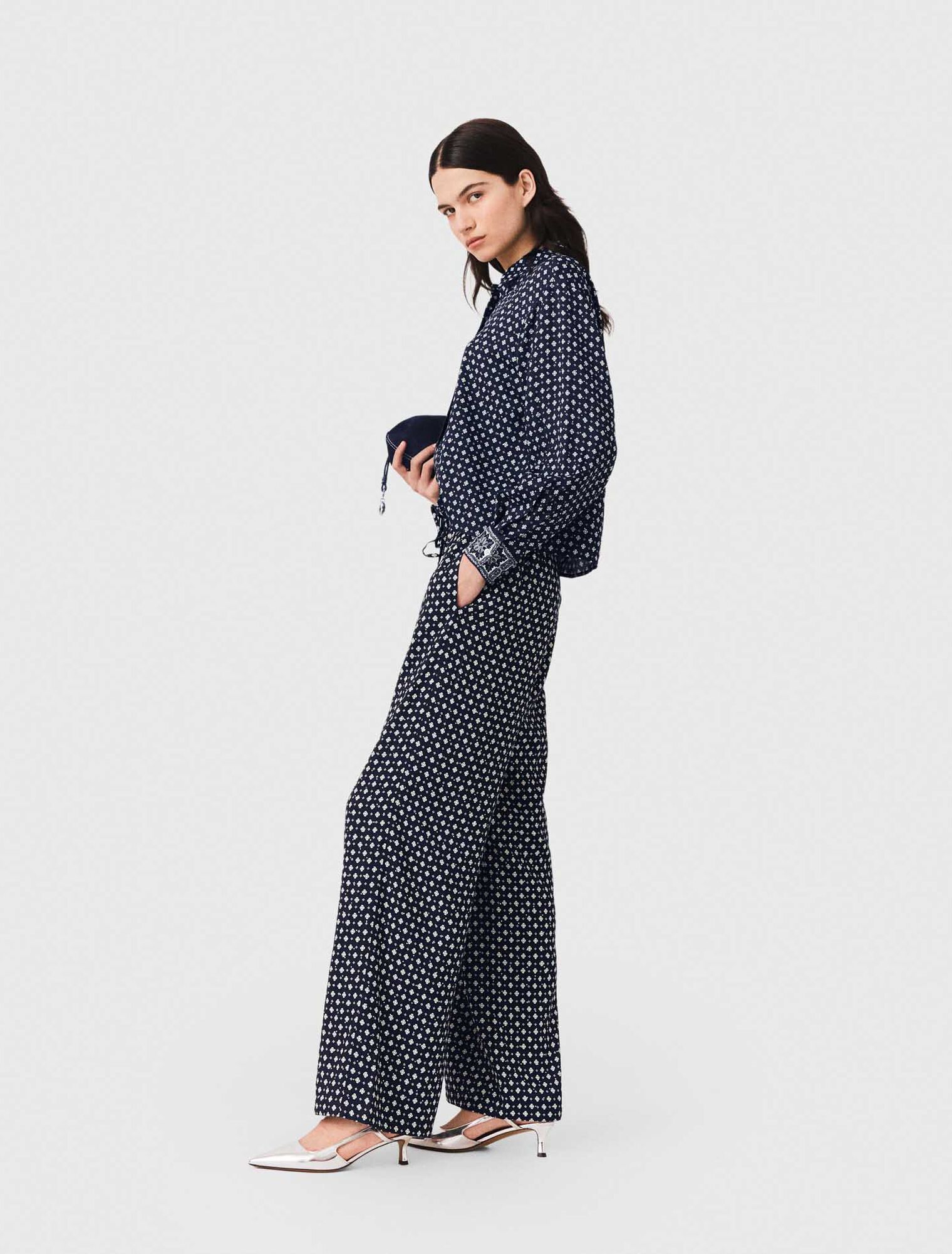 Patterned rhinestone trousers
