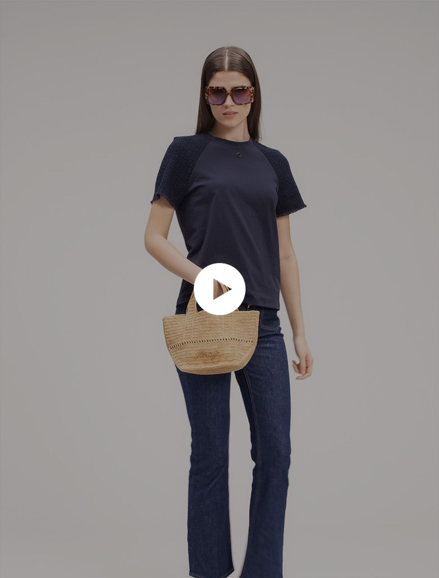 Tweed-sleeved T-shirt