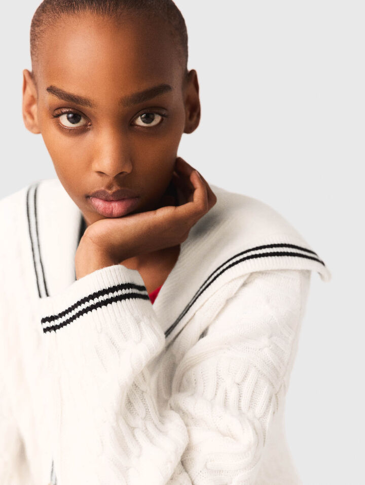 Cable-knit boat neck cardigan