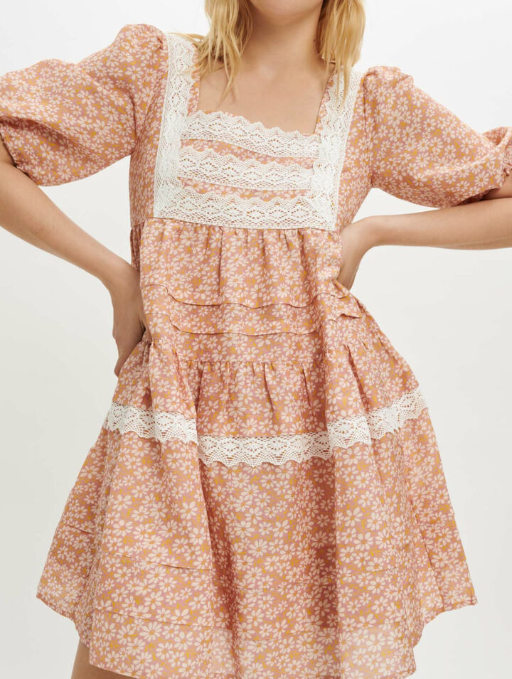 Printed lace braid dress