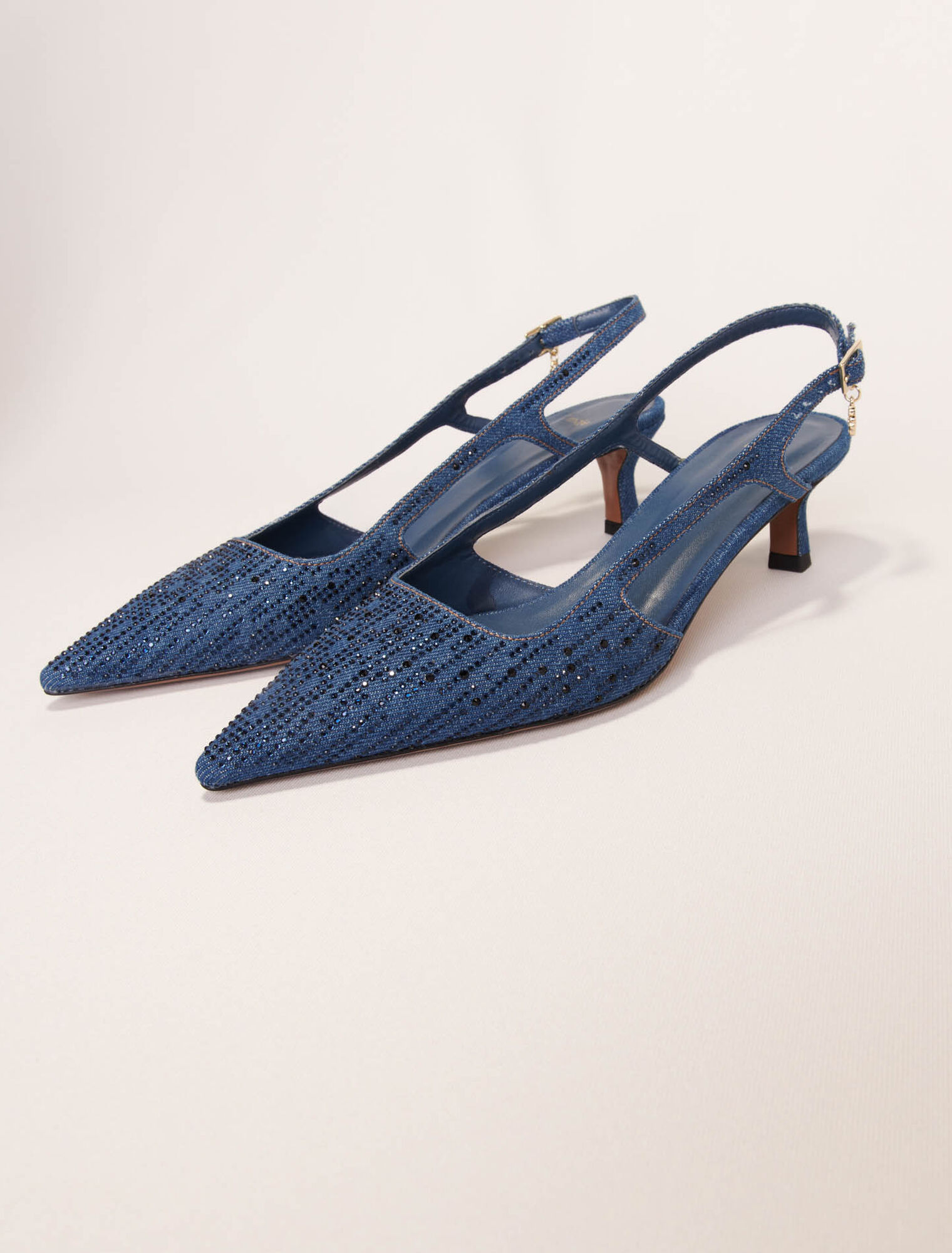 Slingback pump in rhinestone denim