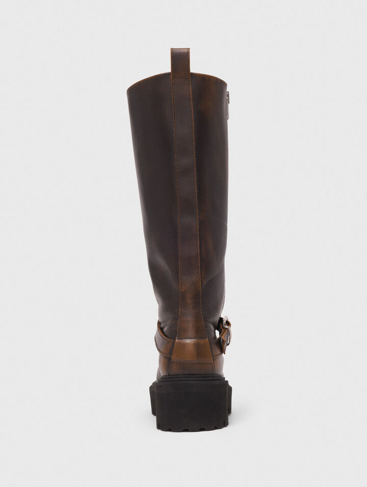 Leather biker boots