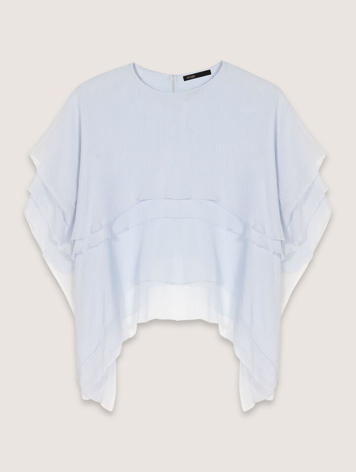 Maje Licapa Tiered Ruffle Blouse In Blue Sky