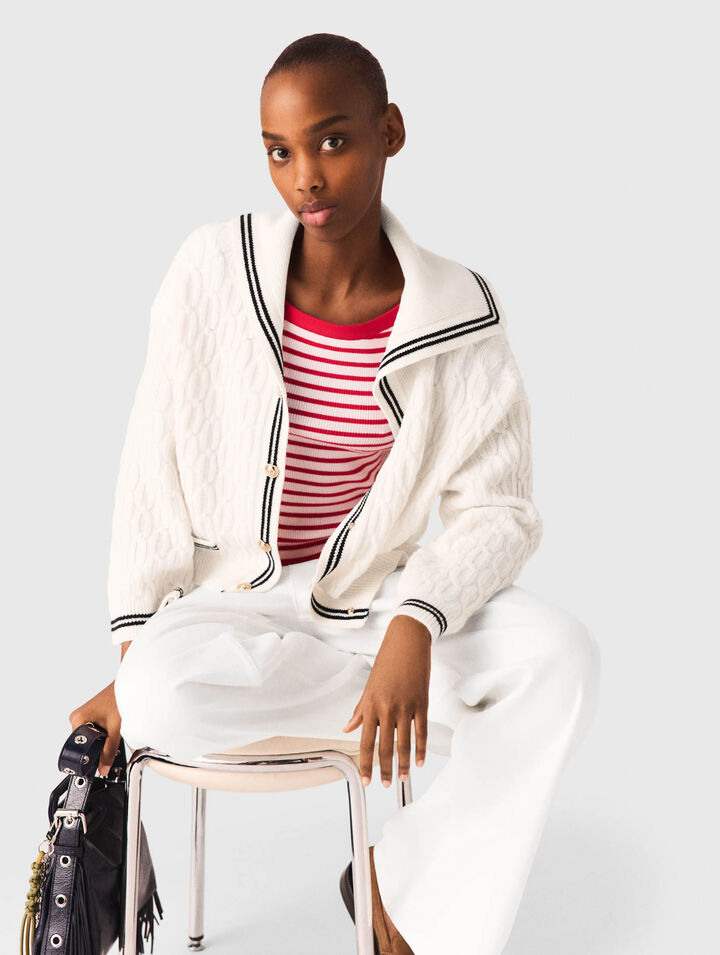 Cable-knit boat neck cardigan