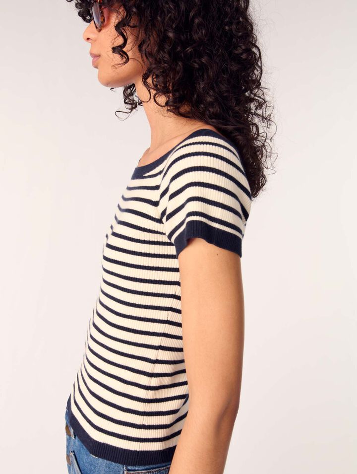Rib knit top with boat neck