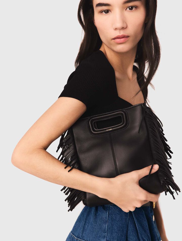 Smooth leather M bag with fringing