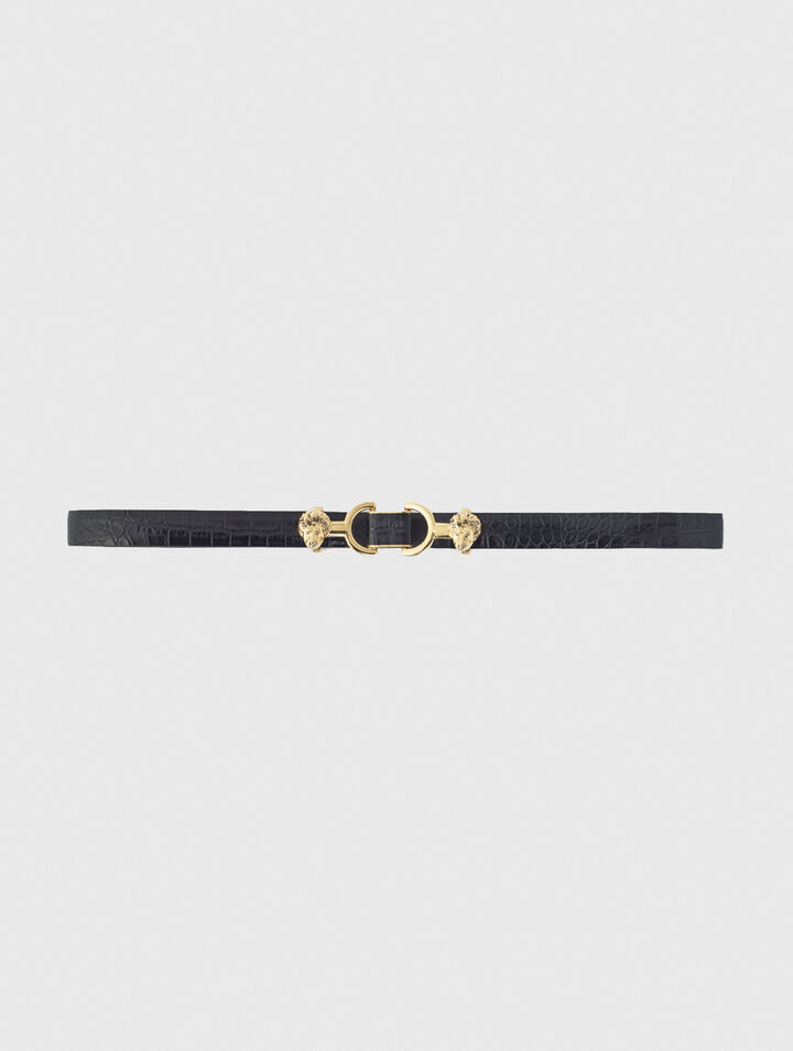 Thin leather belt with lion bit