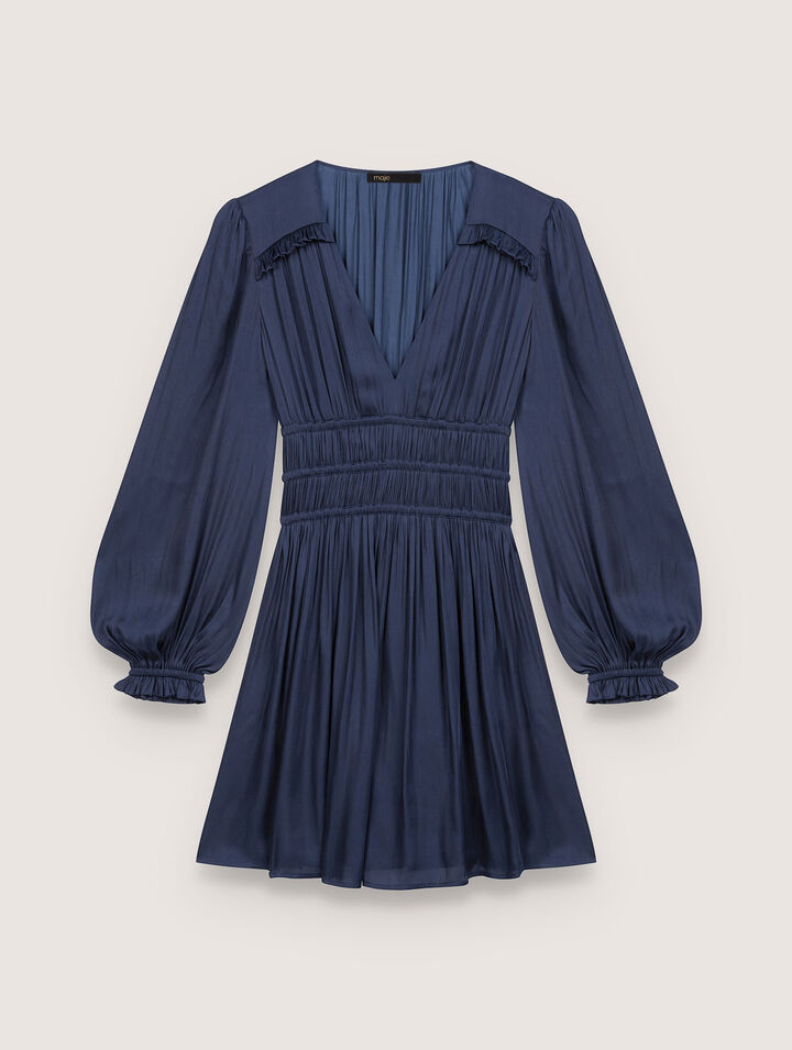 Short satin dress with ruffles