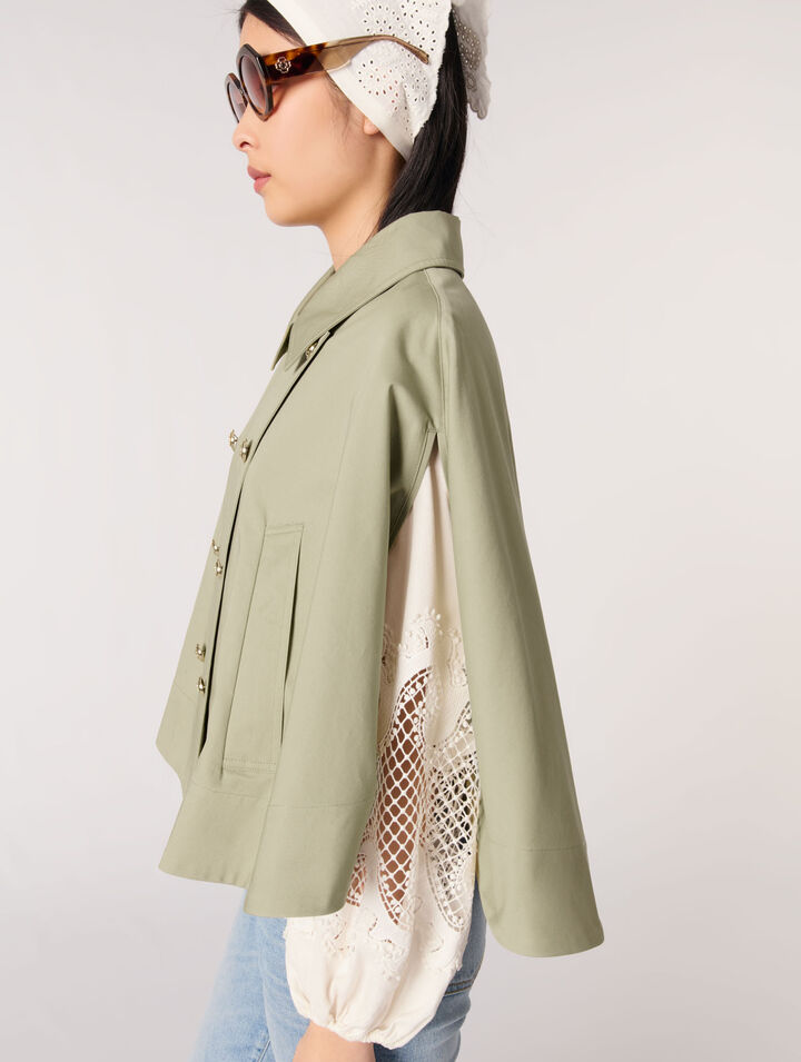 Short cape-effect trench coat