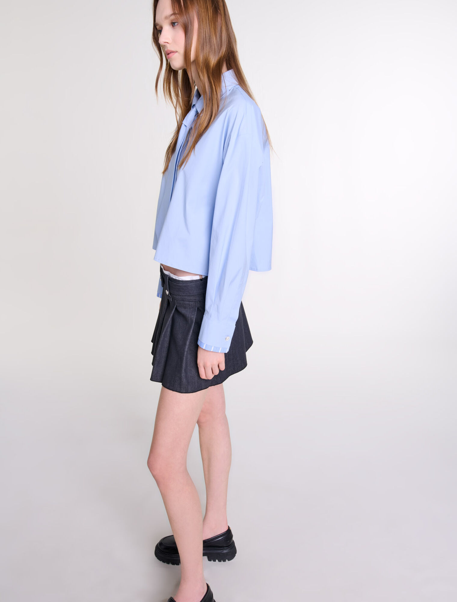 Black denim-effect mini skirt