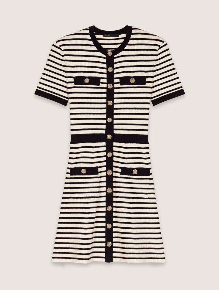 Maje Rib Knit Short Dress In Navy / Ecru